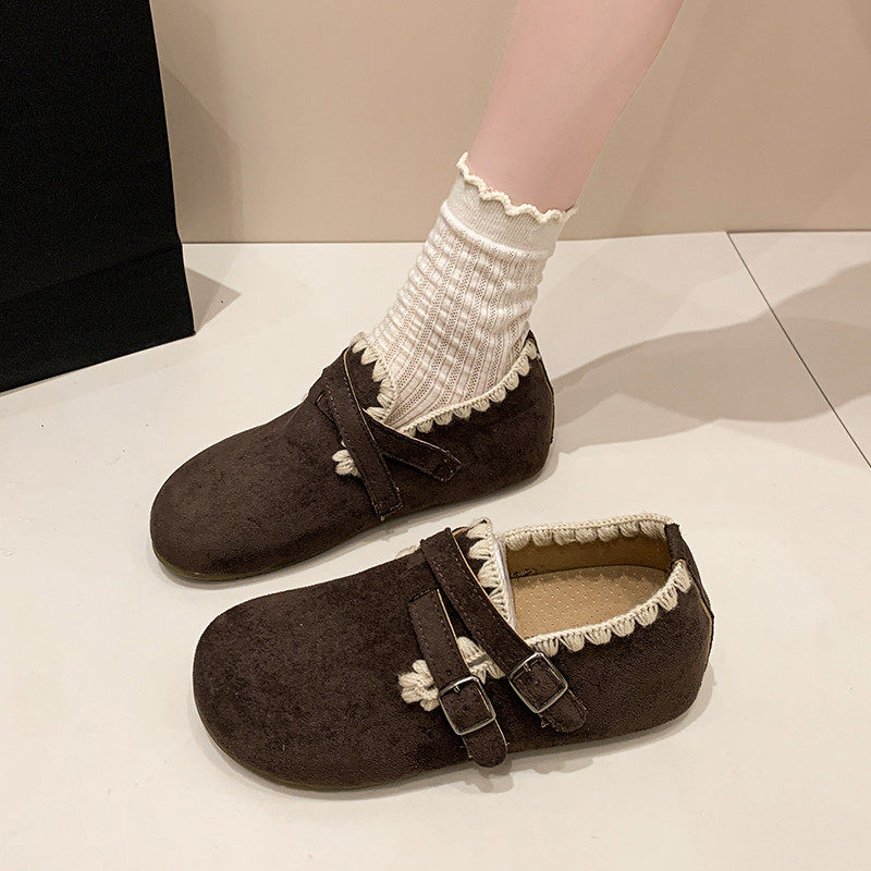 反绒皮勃肯鞋女2026秋季一脚蹬懒人双扣带花边乐福鞋外穿博肯单鞋,女鞋,勃肯鞋/软木鞋,淘宝优惠券,粉丝福利购,淘宝优惠卷
