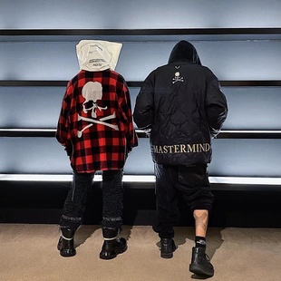 mastermind骷髅头刺绣棒球领棉服暗黑美式潮牌薄款保暖棉衣外套男