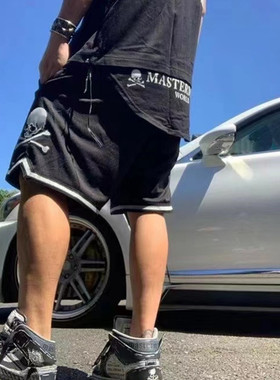 Mastermind暗黑骷髅头贴布刺绣运动篮球裤 MMJ联名网眼休闲短裤