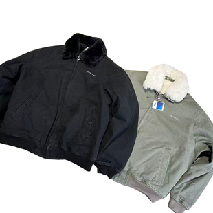 冬季 ASK限定水洗军帆布廓形宽松人造兔毛飞行夹克外套保暖棉衣