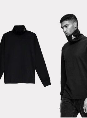 mastermind骷髅头打底黑色重磅纯棉质感t恤日潮牌高领打长袖底衫