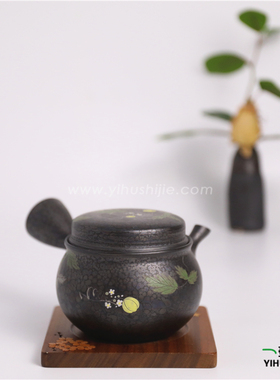 日本常滑烧急须 昭龙 29007 无钮黄花300ml 纯手工侧把 茶壶 现货