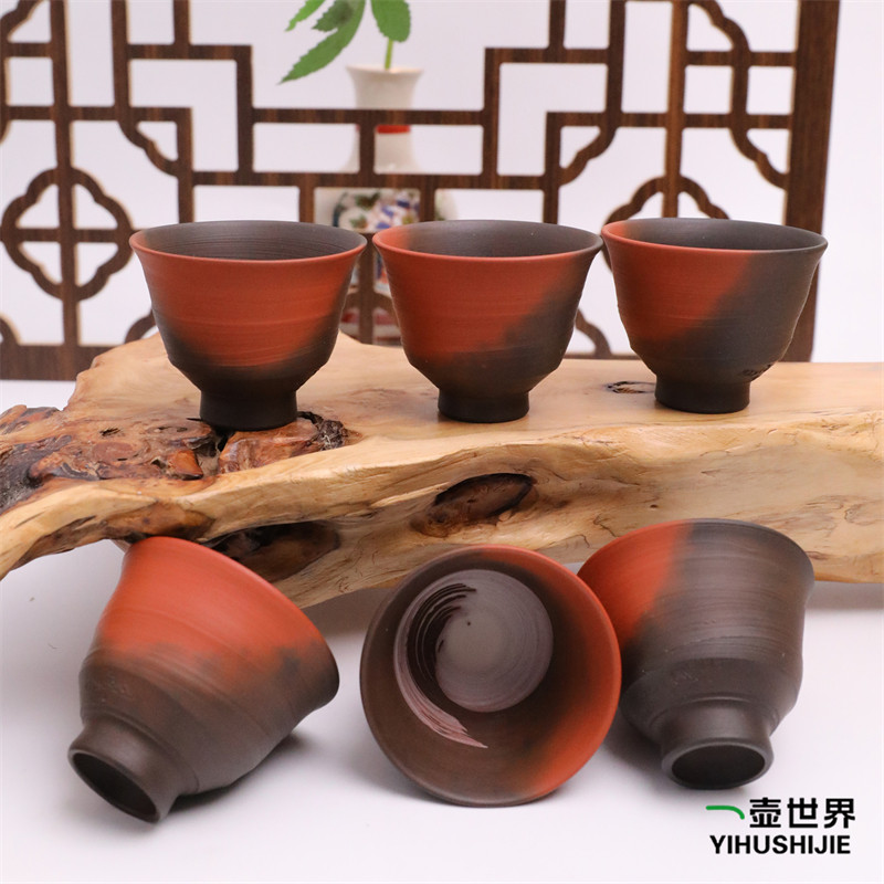 日本常滑烧 风月 朱泥一套6个杯子 纯手工日式紫砂陶茶杯套组木盒