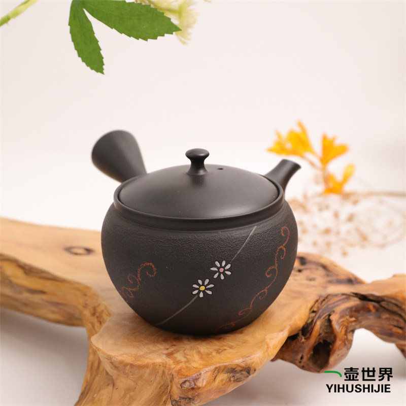日本常滑烧 雅仁 朱泥 窑变小花 310ml 纯手工日式紫砂侧把陶茶壶