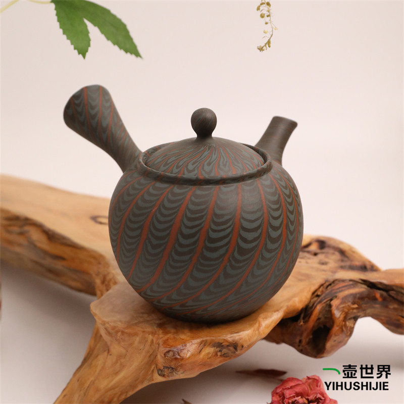 日本常滑烧急须 豊山 镶嵌 310ml 纯手工日式紫砂侧把陶茶壶
