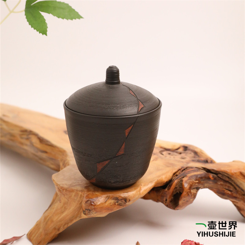 日本常滑烧 #106 北龙 黑盖物朱泥窑变果子钵230ml纯手工日式陶罐