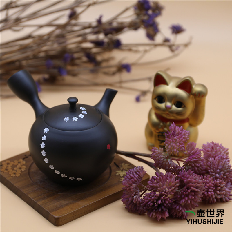 日本常滑烧急须 北龙 朱泥红白梅180ml 纯手工日式紫砂侧把陶茶壶