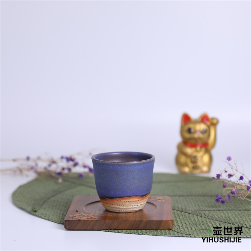 日本常滑烧汤吞 #109蓝杯子 90ml 纯手工日式紫砂陶茶杯茶具
