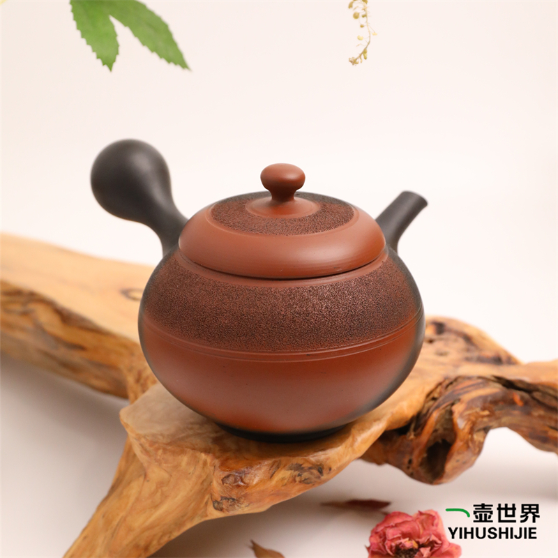 日本常滑烧 樱山 朱泥窑变磨砂 280ml纯手工日式紫砂侧把陶茶壶