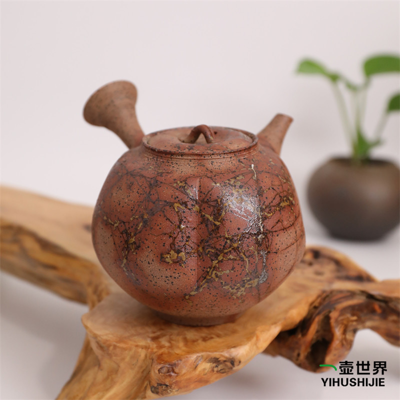 日本常滑烧 小西洋平 梨皮挂藻400ml 纯手工日式紫砂侧把陶茶壶