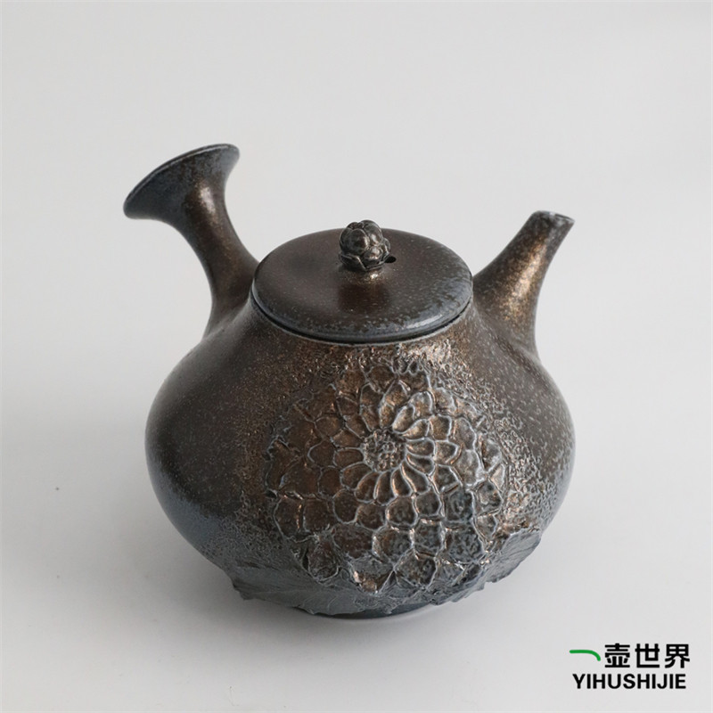 日本常滑烧急须 小西洋平 #101菊180ml柴烧 纯手工侧把日式陶茶壶