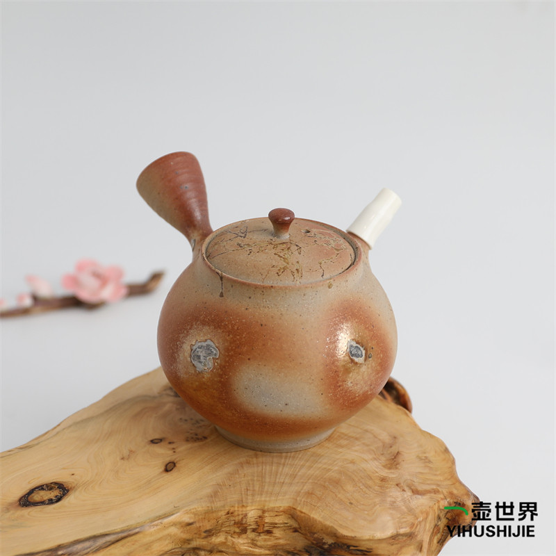 日本常滑烧急须 信义白泥窑变挂藻330ml纯手工日式紫砂侧把陶茶壶