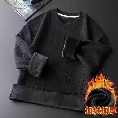 冬季加绒加厚保暖卫衣男