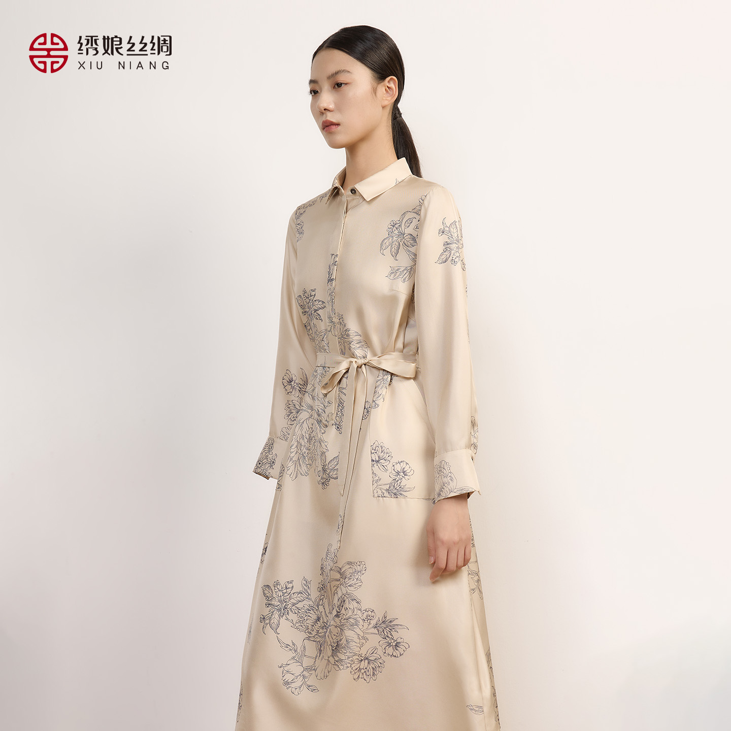 绣娘丝绸真丝100%桑蚕丝连衣裙高级重磅奢华女装通勤搭配送礼礼盒