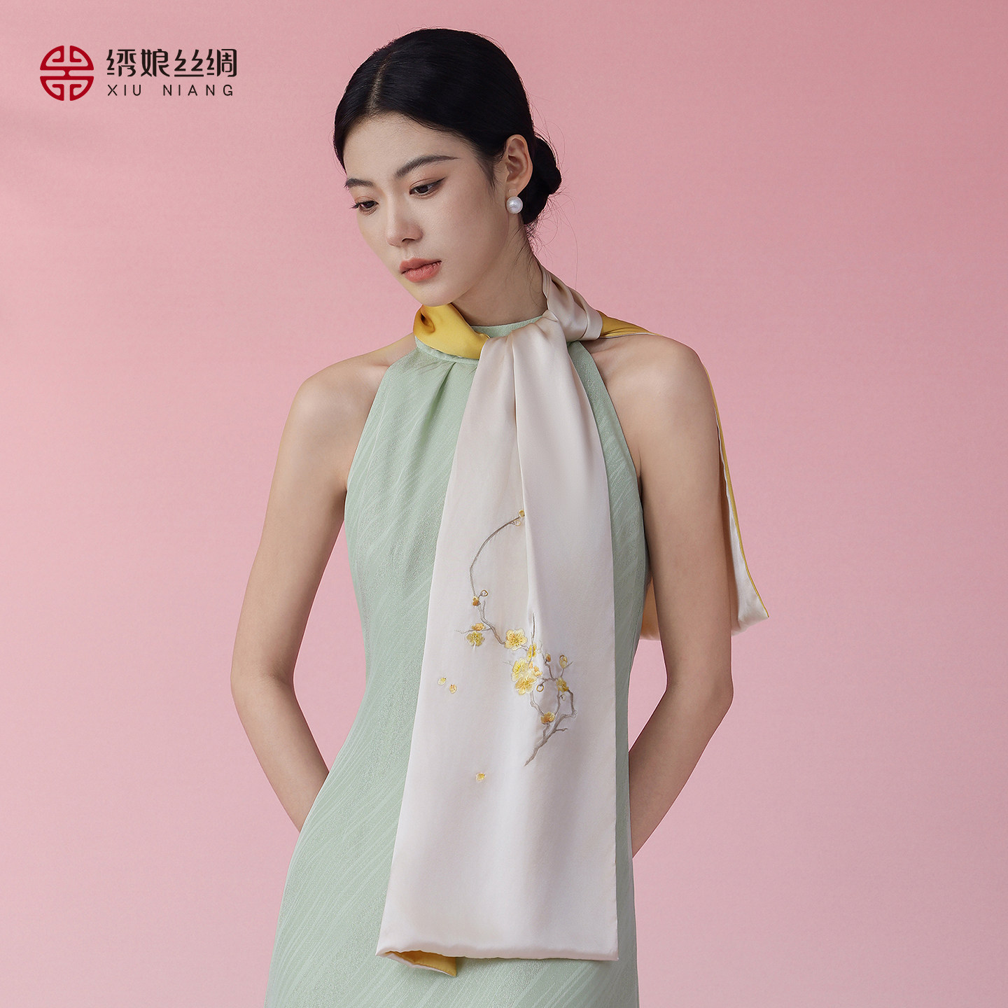 绣娘丝绸手工苏绣丝巾披肩女真丝桑蚕丝围巾送长辈妈妈款生日礼物