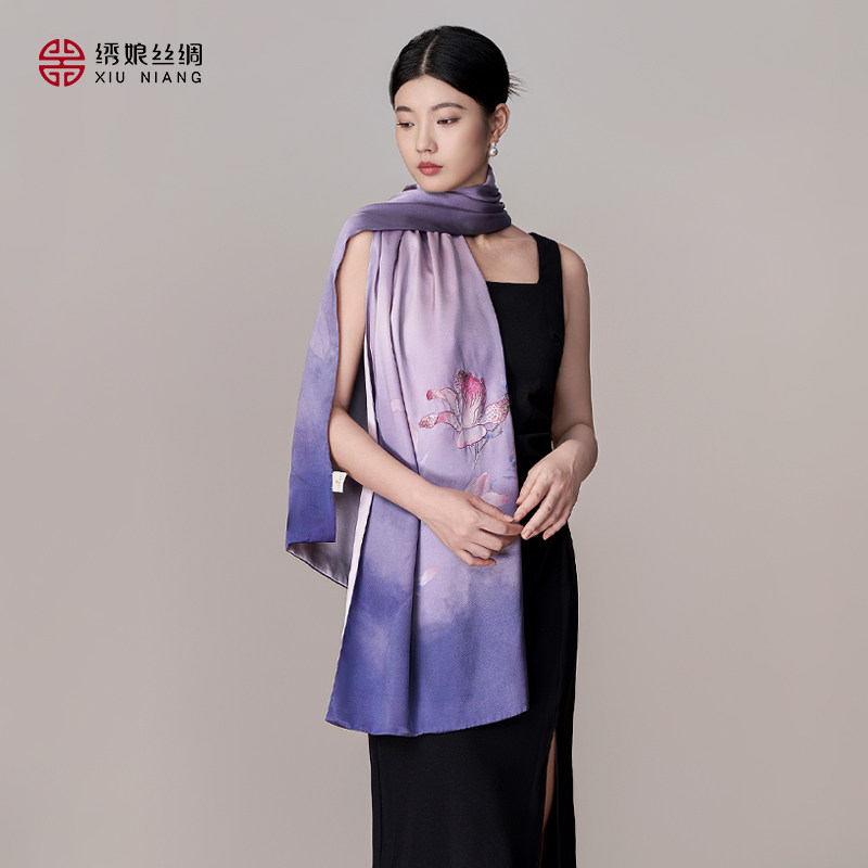 绣娘丝绸真丝丝巾围巾新款手工苏绣送长辈妈妈婆婆礼物桑蚕丝披肩