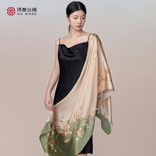 绣娘丝绸100%桑蚕丝真丝长巾披肩