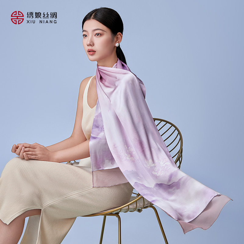 绣娘丝绸真丝桑蚕丝丝巾女高级新款苏州非遗手工苏绣长巾披肩外搭