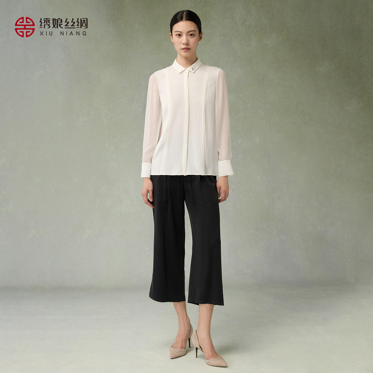 绣娘丝绸2026夏季新款真丝衬衫气质女士上衣黑色裤子通勤职场穿搭