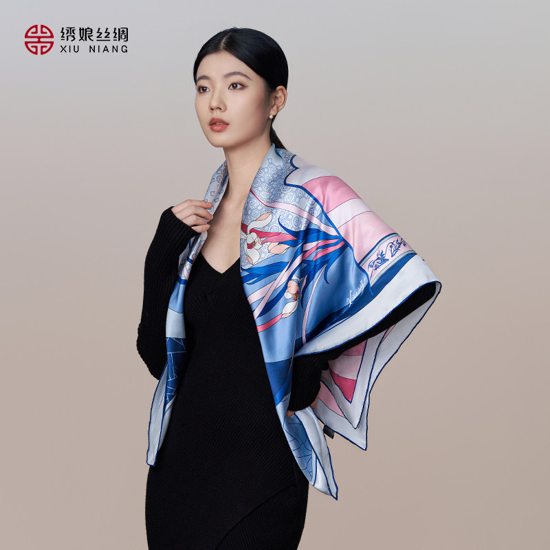 绣娘丝绸真丝丝巾新款高级100%桑蚕丝方巾披肩女外搭围巾送礼礼盒