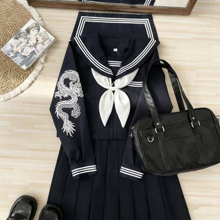 正版原创【白龙】日系暗黑不良水手服学jk制服春夏季长袖刺绣套装