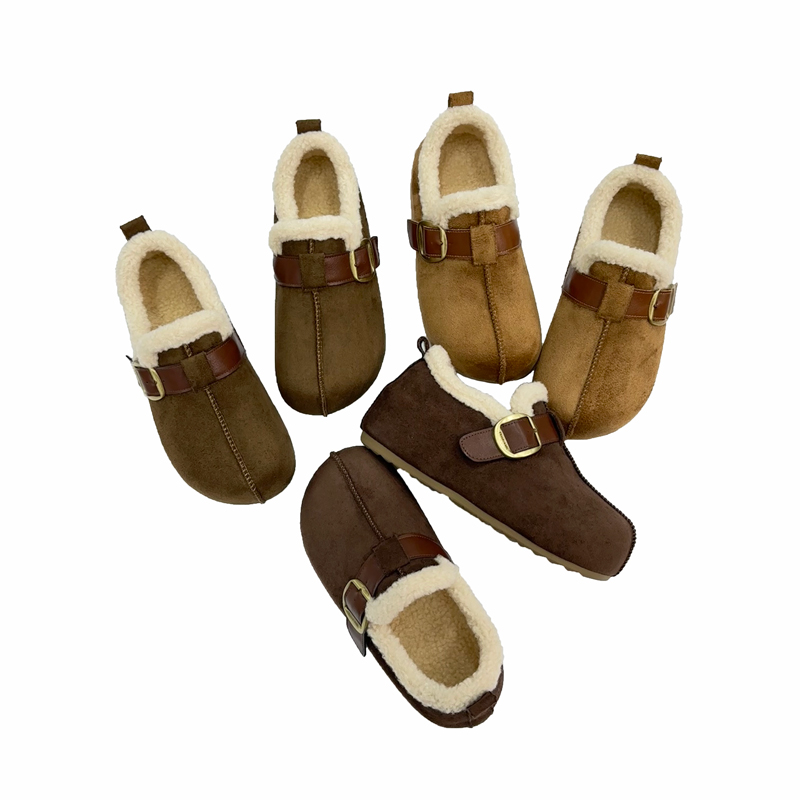 露露酱NN~秋冬新款皮带扣毛绒封边加绒保暖勃肯鞋S885