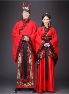 新款古装中式汉式婚礼服红色新娘新郎结婚服喜服汉服唐朝汉朝男女