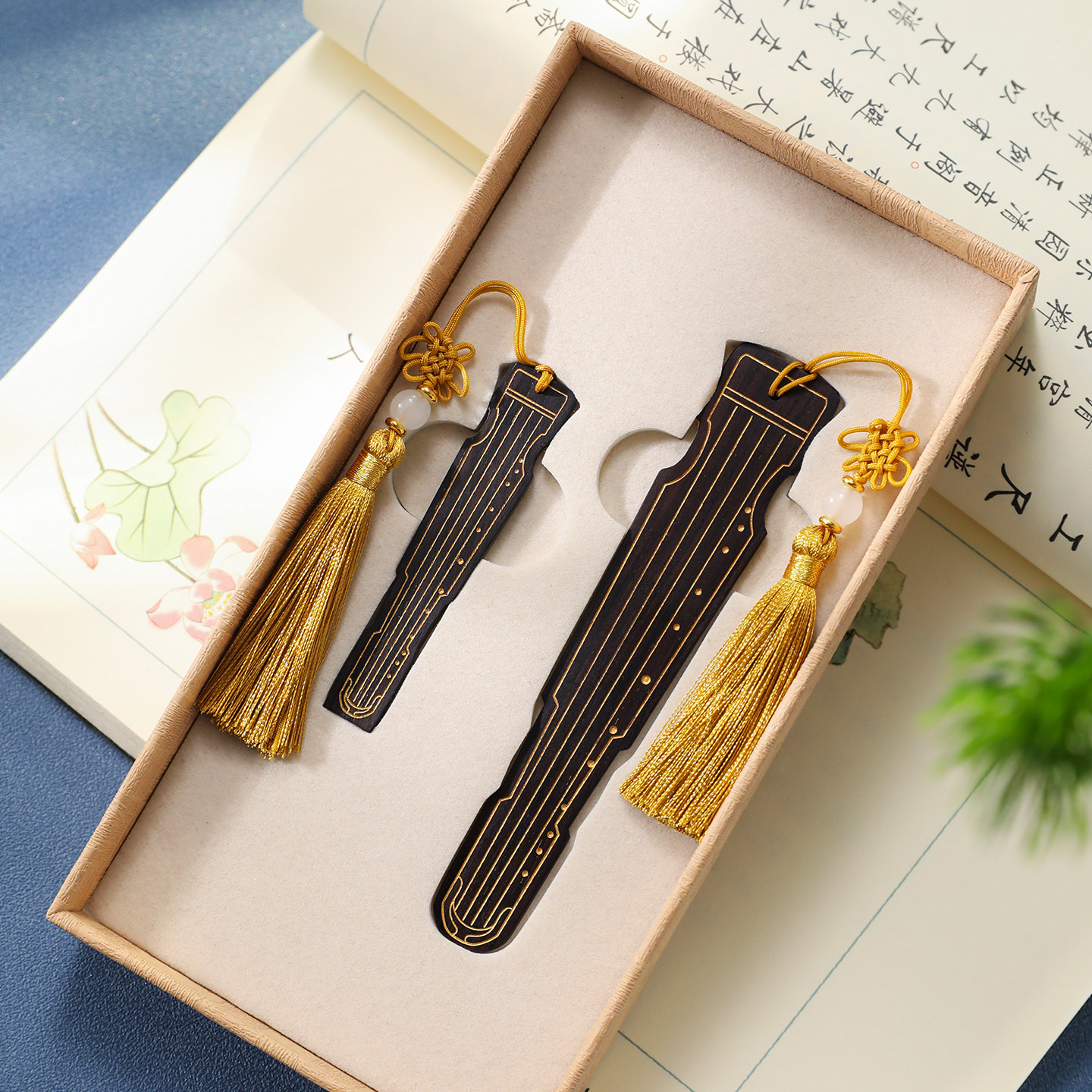 毕业创意古典中国风黑檀木乐器知音书签U盘礼盒定制刻字 高档精致大
