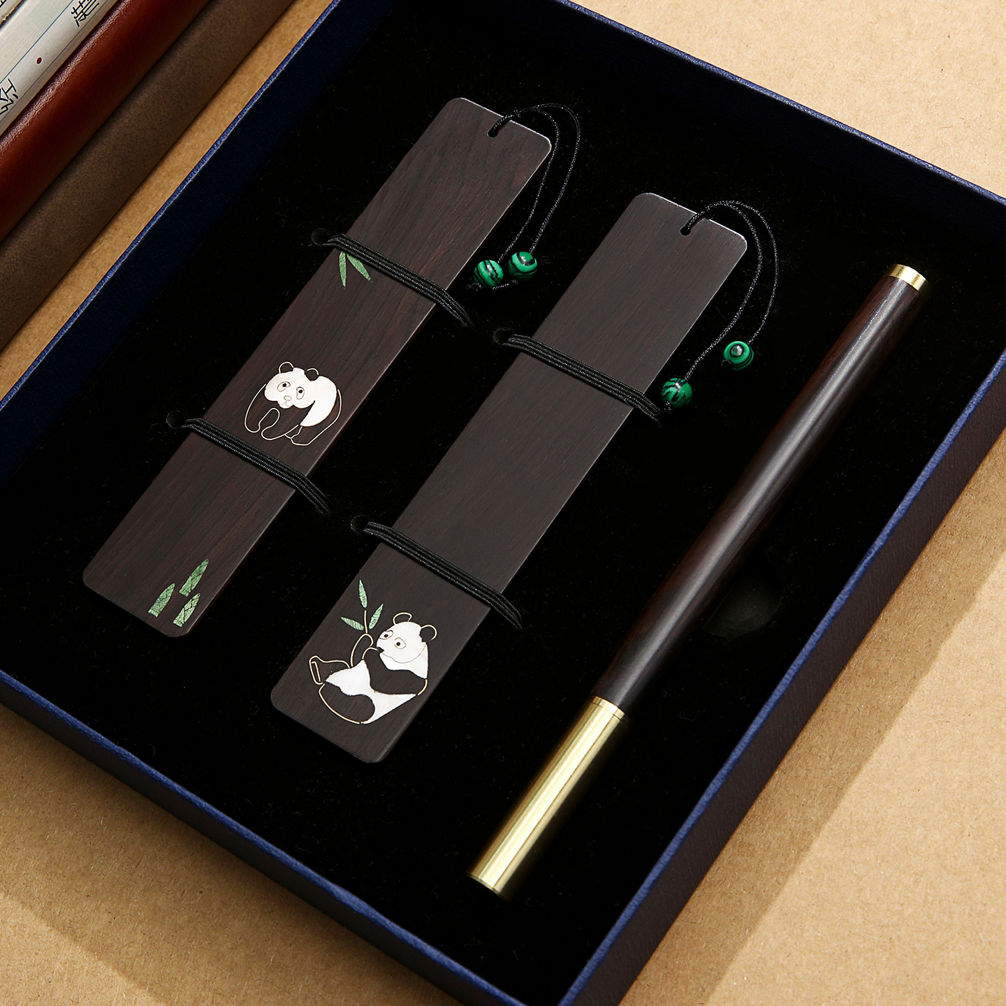 故宫熊猫文创紫光檀非遗贝壳螺钿镶嵌书签礼盒高档精致古典中国风礼物大学博物馆纪念品送老外定制刻字学生用