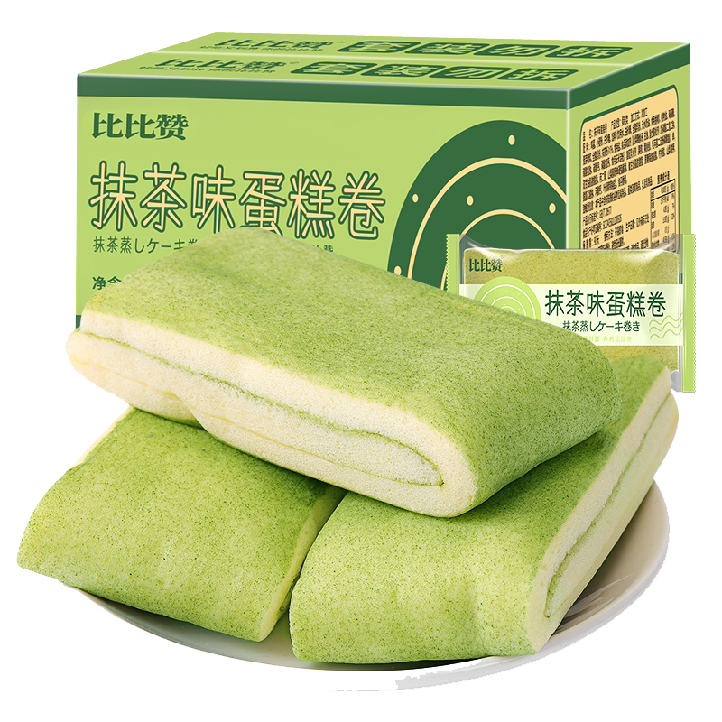比比赞抹茶毛巾卷蛋糕面包宿舍