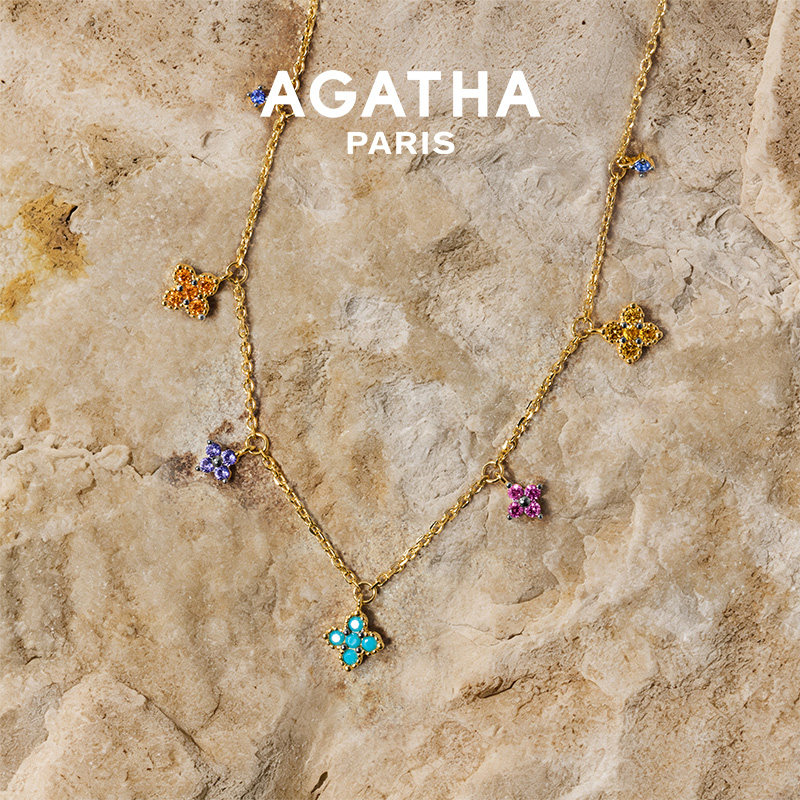 AGATHA/瑷嘉莎幸运四叶花多巴胺项链法式轻奢小巧纯银锁骨链气质