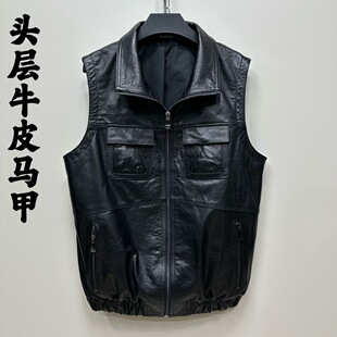 真皮皮衣男头层小牛皮马甲坎肩无袖背心春秋新款机车服马夹外套