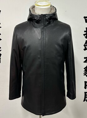 真皮皮衣男士水貂内胆山羊皮皮毛一体貂皮大衣中长款翻领冬季外套