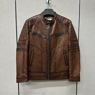 新款海宁真皮皮衣男士短款山羊皮小立领帅气机车夹克薄款潮流外套