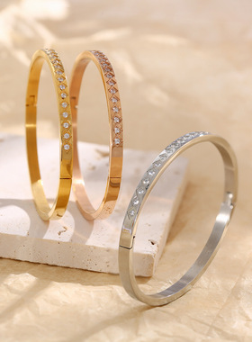 钛钢手镯女夏小众 镶钻手环日韩气质百搭手饰品2022年新款女
