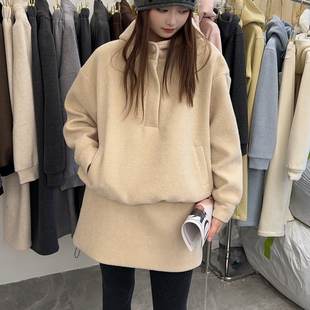 韩系连帽套头卫衣＋高腰A字裙毛呢两件套裙女 新款 N＋正版 6932冬季