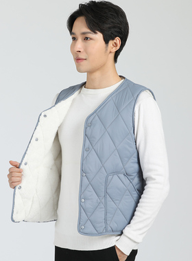 马甲男冬季新款加厚羊羔绒棉保暖贴身内胆背心男士马夹青少年校服