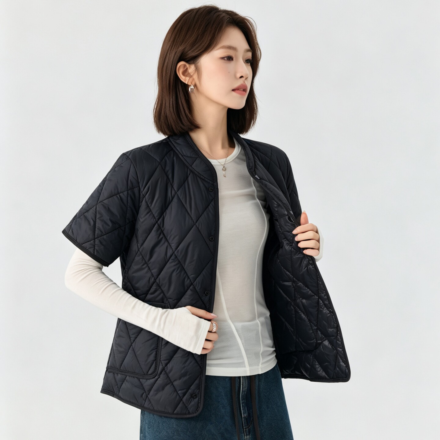 轻薄棉服女短款秋冬半袖立领马甲内穿保暖棉衣坎肩护肩内胆妈妈韩