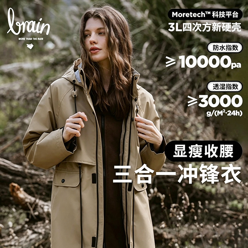 衷情雨防水保暖女款中长款冲锋衣图片