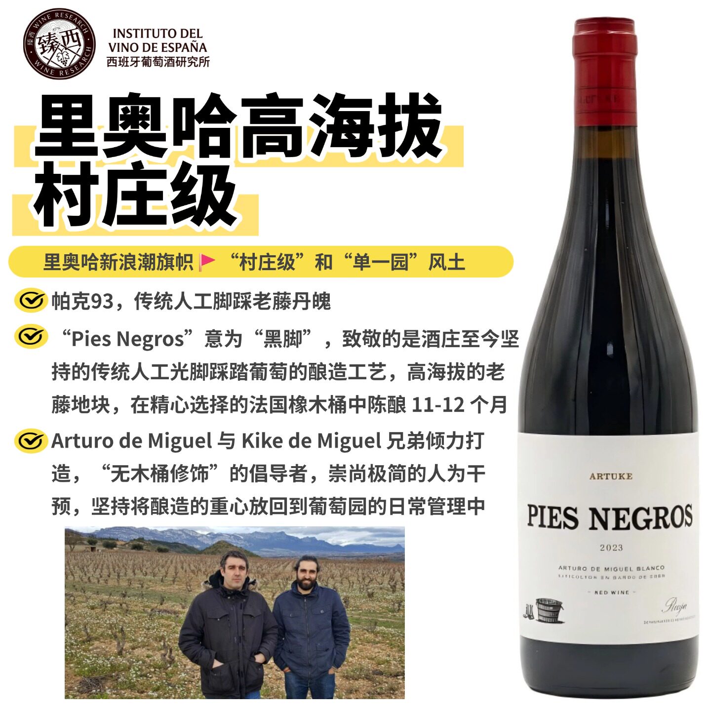 RP佩宁双93分西班牙里奥哈高海拔村级单一园PIES NEGROS红葡萄酒
