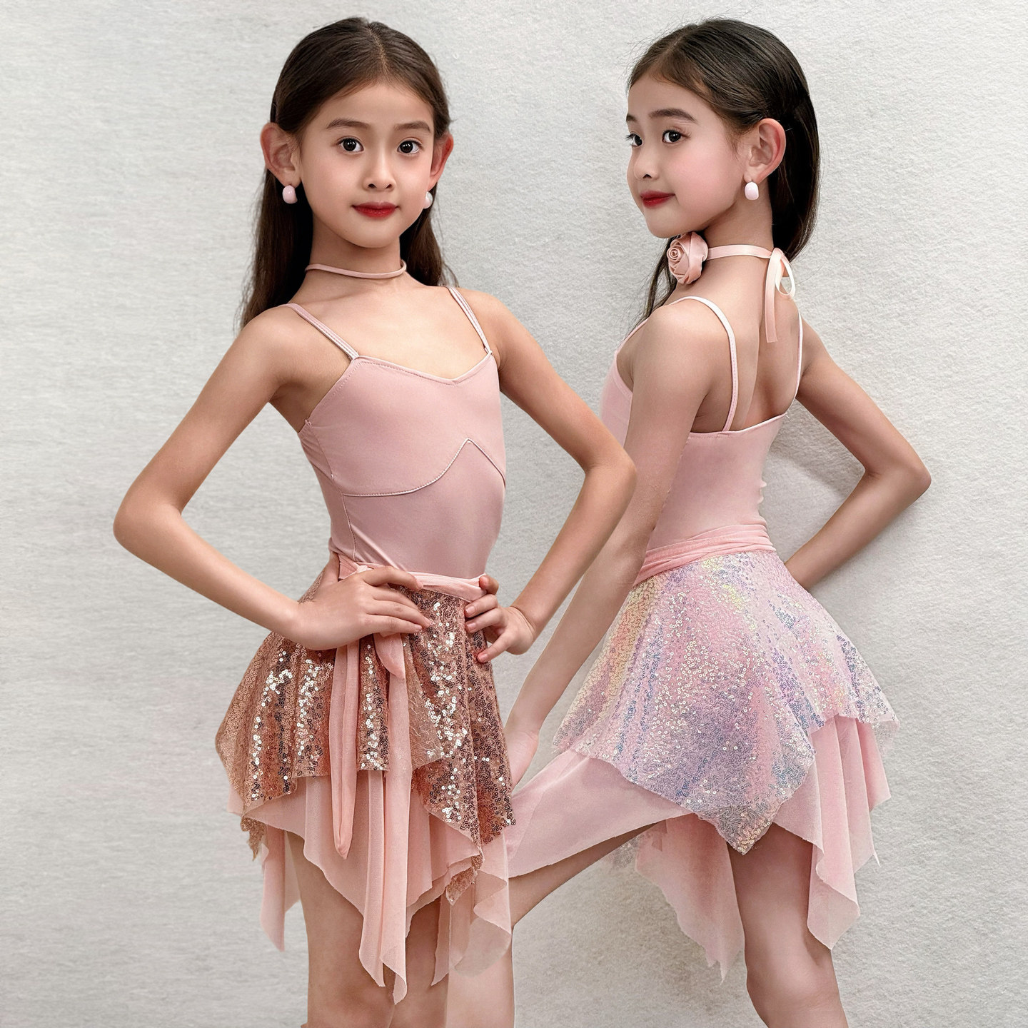 梵蒂恺春夏新款女童拉丁舞蹈服少儿练习表演分体演出服亮片练功服