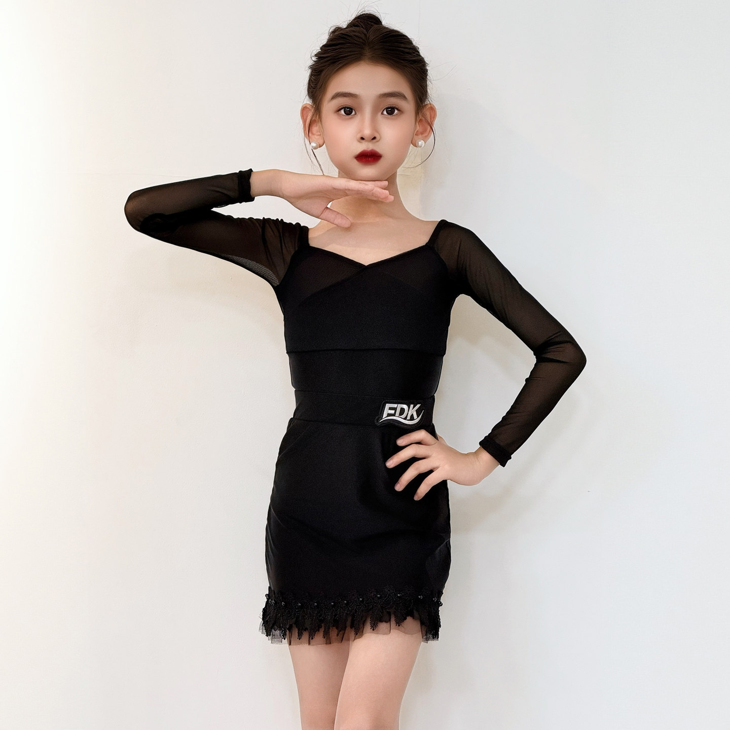 梵蒂恺女童拉丁舞服秋季分体套装少儿练功服儿童国标舞蹈裙演出服