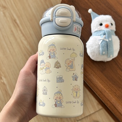 冬日滑雪 puppy 周边｜蓝色双饮盖保温杯 + 叠叠杯