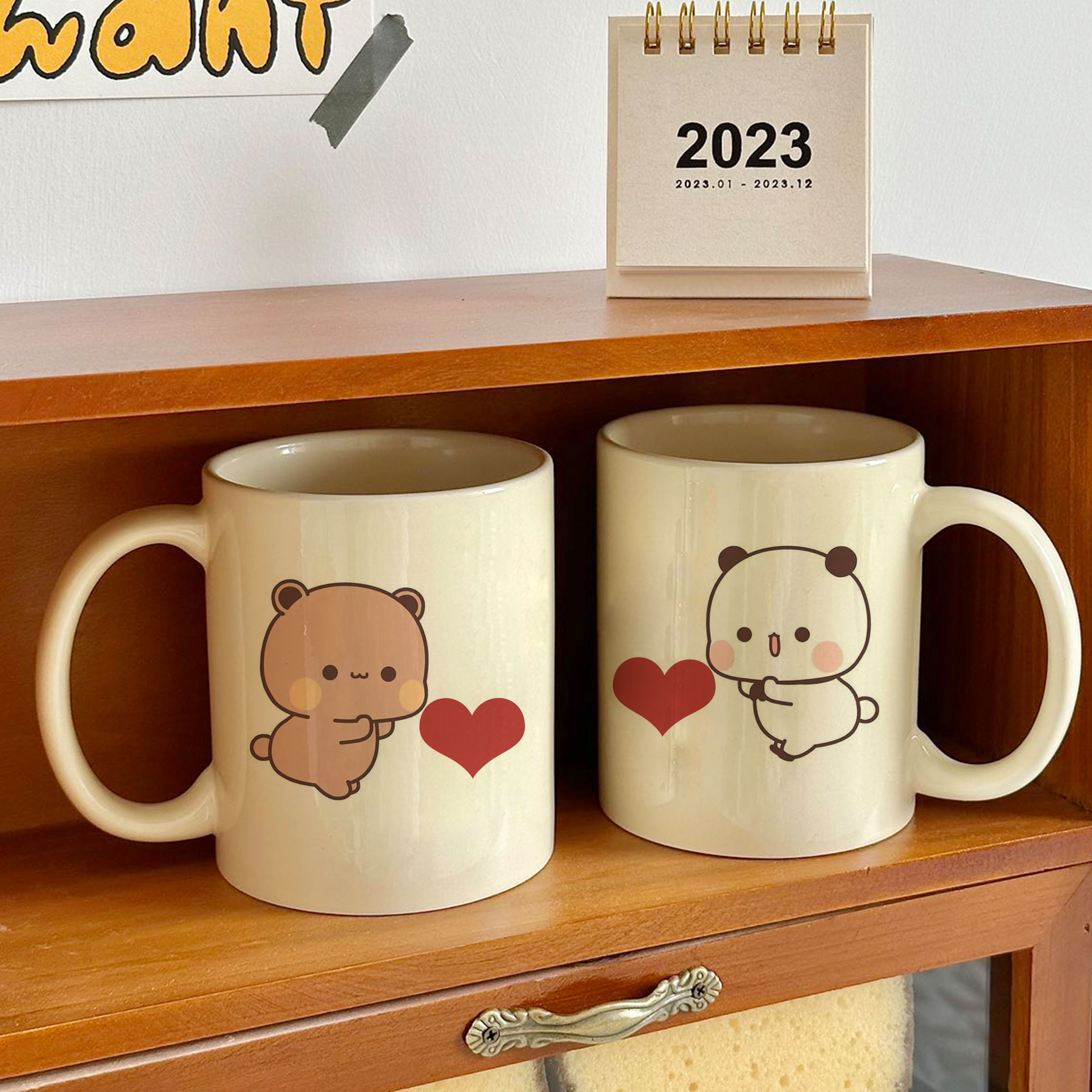 thumbnail for High-Looking and Fashionable Bear Couple Ceramic Cup, 350ml Capacity, Just Right with a Spoon, Cartoon Mug