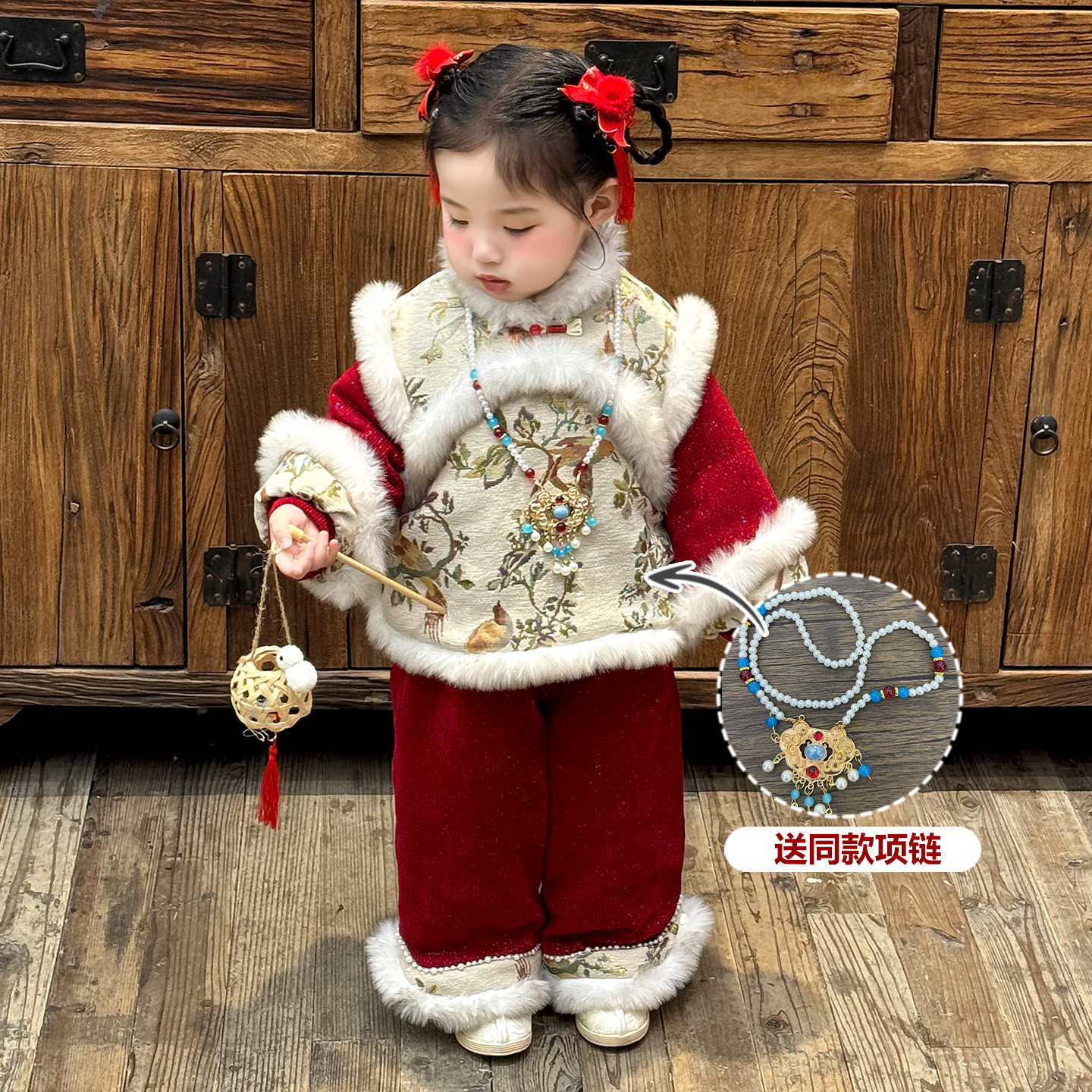 女童汉服拜年服冬装女宝宝周岁礼服套装儿童中式国风唐装喜庆衣服