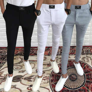 网红休闲裤男修身社会精神小伙裤子紧身小脚九分裤弹力束脚运动裤