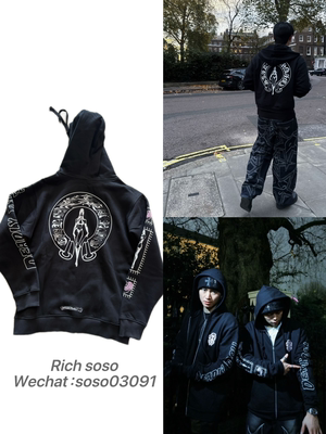 【最强现货】soso自主26ss DeadlyDoll梵文马蹄印花 拉链连帽卫衣