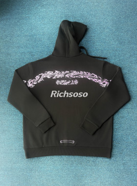 紫色闪粉马蹄印花帽衫连帽卫衣