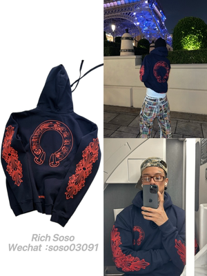 【最强现货】soso自主藏蓝红SOLD纽约限量新款马蹄花臂卫衣帽衫