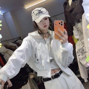 欧货辣妹风连帽蝙蝠袖 冲锋衣外套女宽松百搭休闲潮牌棒球服短夹克